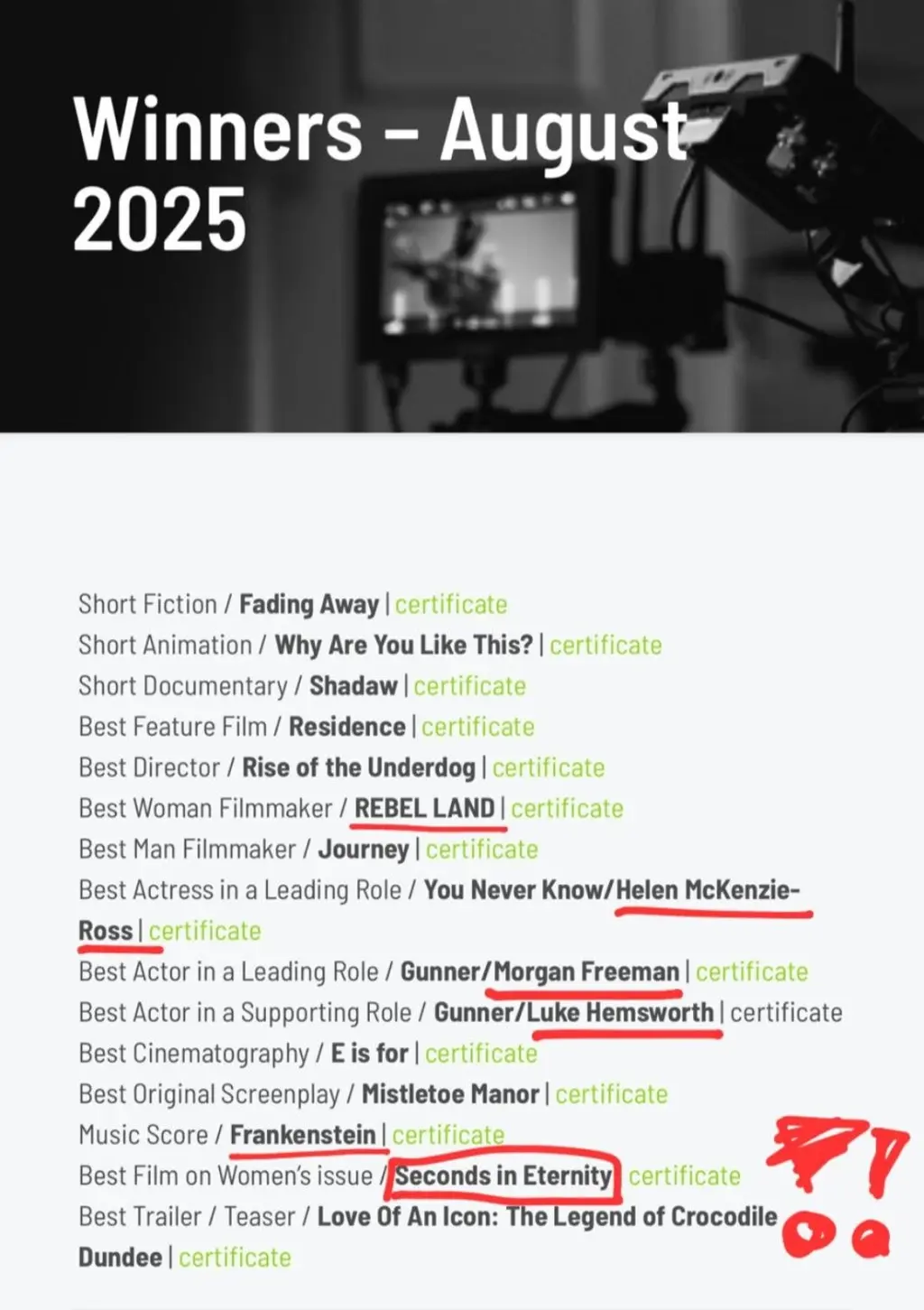 Seconds In Eternity Award Seconds In Eternity Award